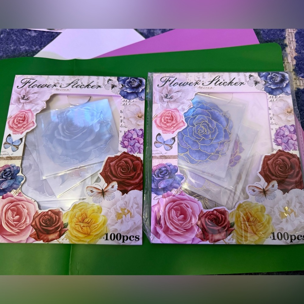 PET Floral Sticker Set with multiple color Roses and leaves/nature